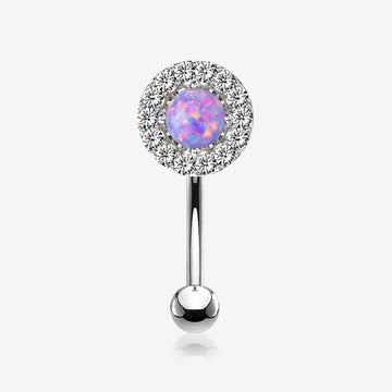 Brilliant Sparkle Gems Fire Opal Prong Set Curved Barbell-Purple Opal